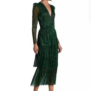 Sabina Musayev Carry Tiered Belted Metallic Dress in Emerald